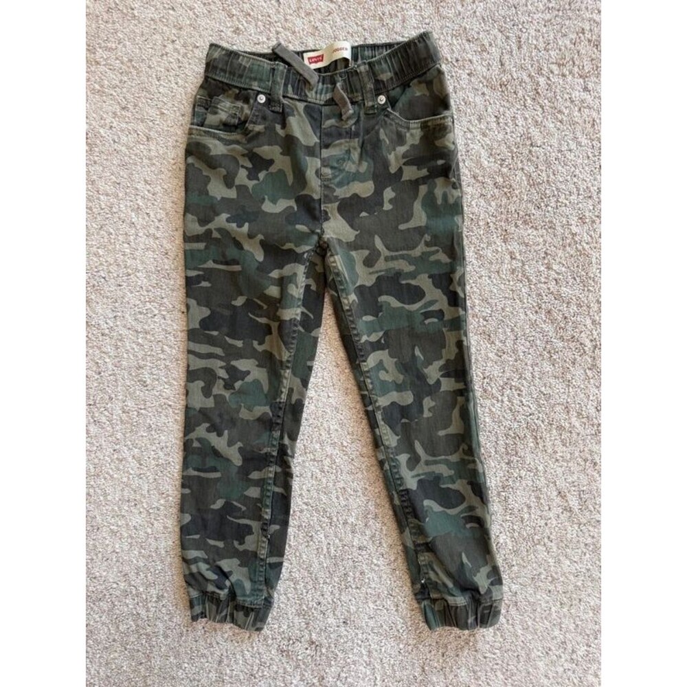 Levi’s Boys Camo Jogger Pants Size 8 Reg Green Stretch Canvas Twill Tapered